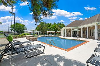 Outdoor saltwater pool with sundeck